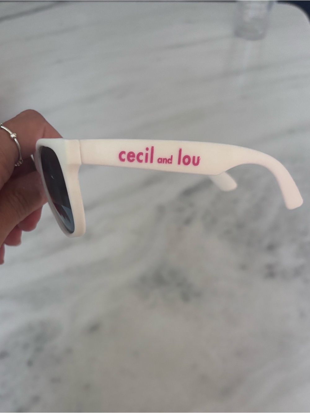 cecil and lou Kids White Sunglasses with Pink Logo